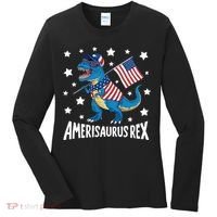 Amerisaurus Rex T Rex Dinosaur American Flag USA 4th Of July Women's Long Sleeve Shirt thumb 0