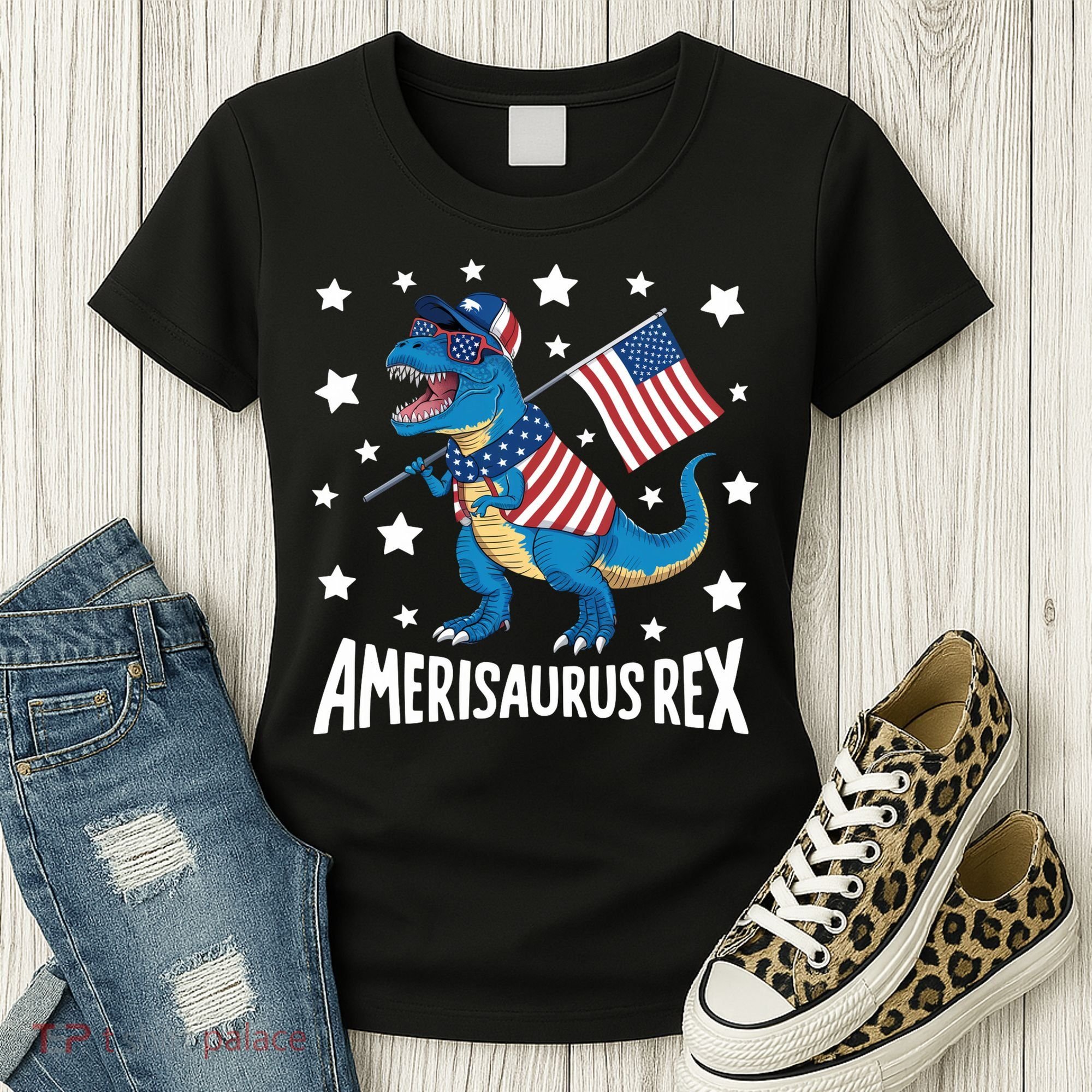 Amerisaurus Rex T Rex Dinosaur American Flag USA 4th Of July Women's T-Shirt