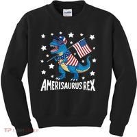 Amerisaurus Rex T Rex Dinosaur American Flag USA 4th Of July Kids Sweatshirt thumb 0