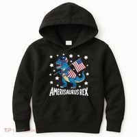 Amerisaurus Rex T Rex Dinosaur American Flag USA 4th Of July Kids Hoodie thumb 0