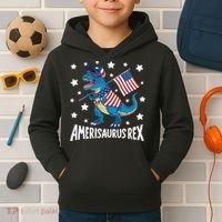 Amerisaurus Rex T Rex Dinosaur American Flag USA 4th Of July Kids Hoodie thumb 2