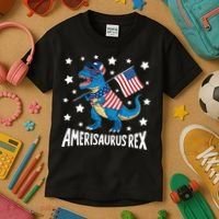 Amerisaurus Rex T Rex Dinosaur American Flag USA 4th Of July Kids T-Shirt thumb 3