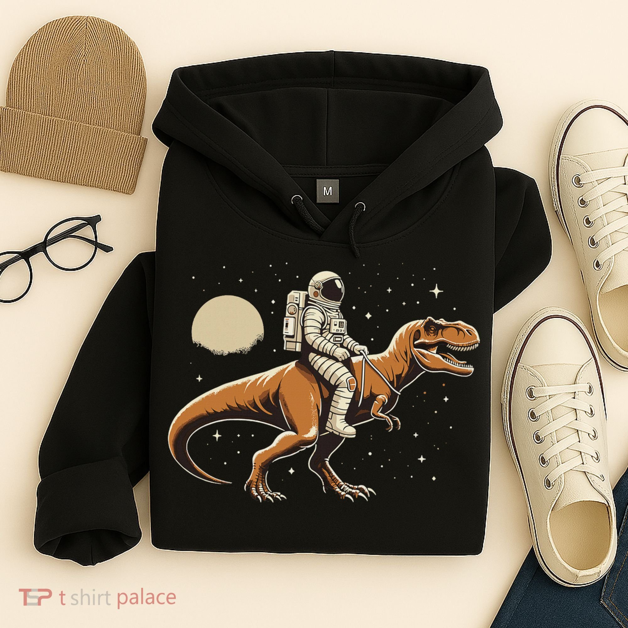 Astronaut Riding T Rex Dinosaur Astro Space Hoodie