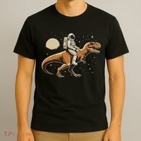 Astronaut Riding T Rex Dinosaur Astro Space T-Shirt thumb 3