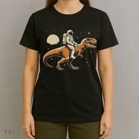 Astronaut Riding T Rex Dinosaur Astro Space T-Shirt thumb 4