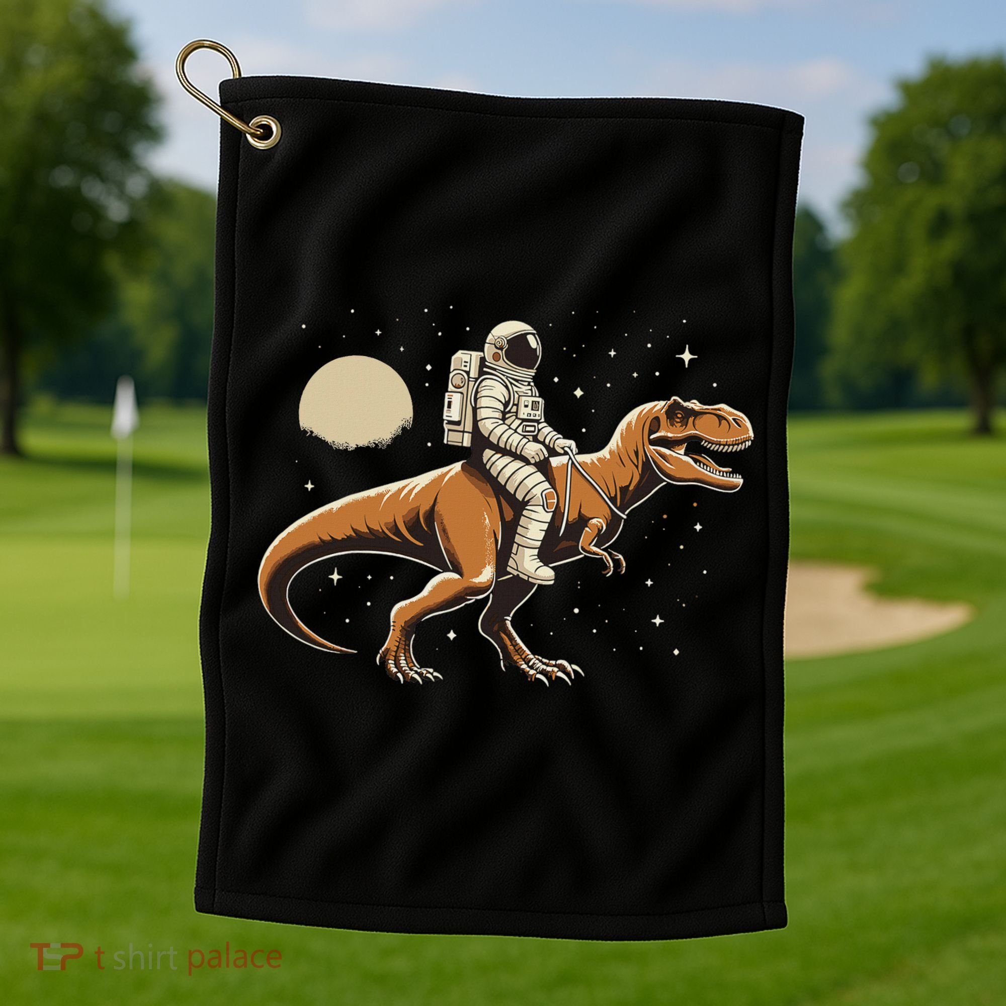 Astronaut Riding T Rex Dinosaur Astro Space Golf Towel
