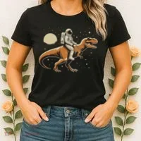 Astronaut Riding T Rex Dinosaur Astro Space Women's T-Shirt thumb 2