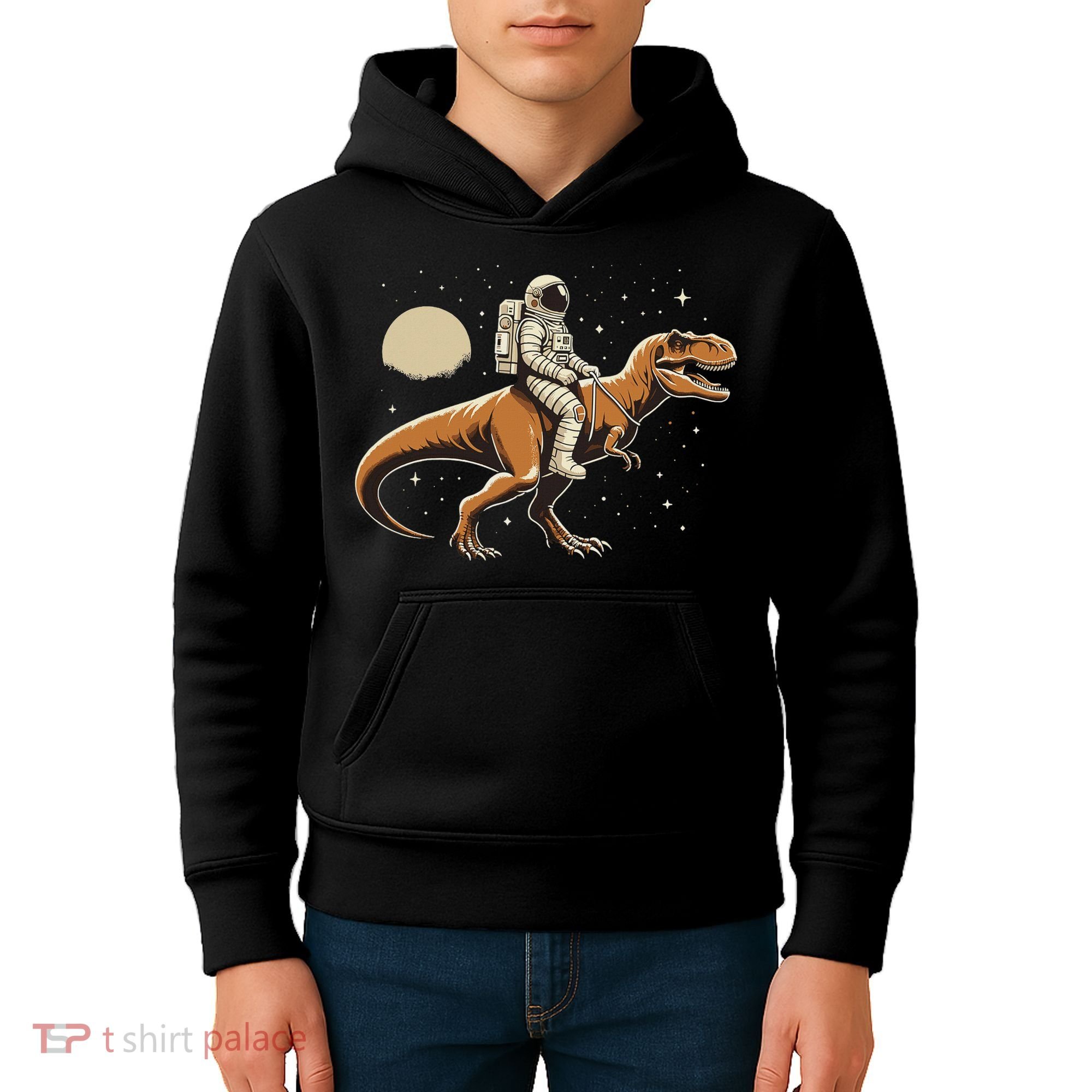 Astronaut Riding T Rex Dinosaur Astro Space Kids Hoodie