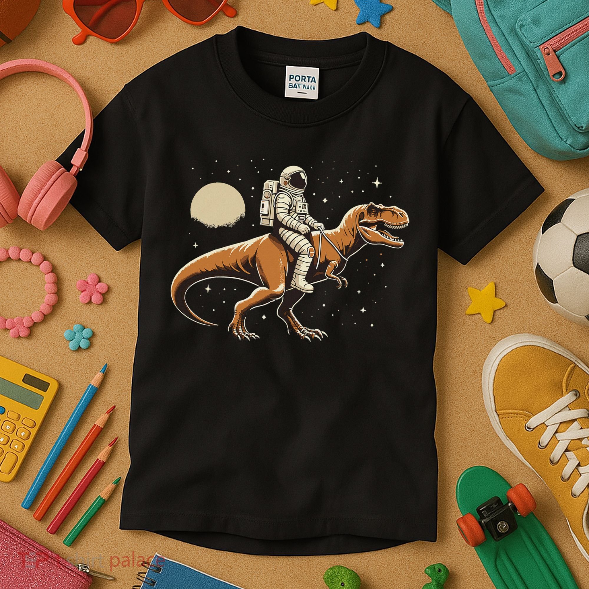 Astronaut Riding T Rex Dinosaur Astro Space Kids T-Shirt