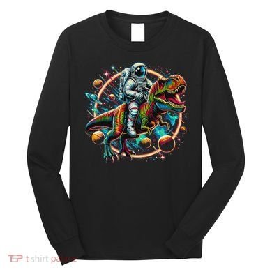 Astronaut Riding T Rex Dinosaur Astro T Rex Space Long Sleeve Shirt