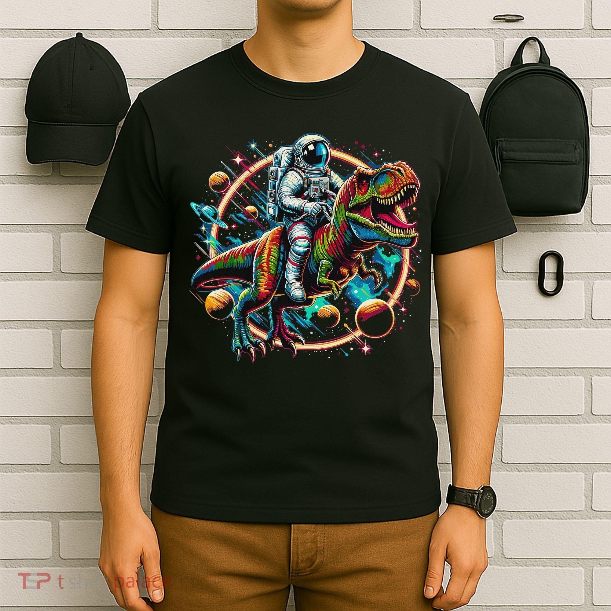 Astronaut Riding T Rex Dinosaur Astro T Rex Space T-Shirt