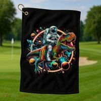 Astronaut Riding T Rex Dinosaur Astro T Rex Space Golf Towel thumb 1