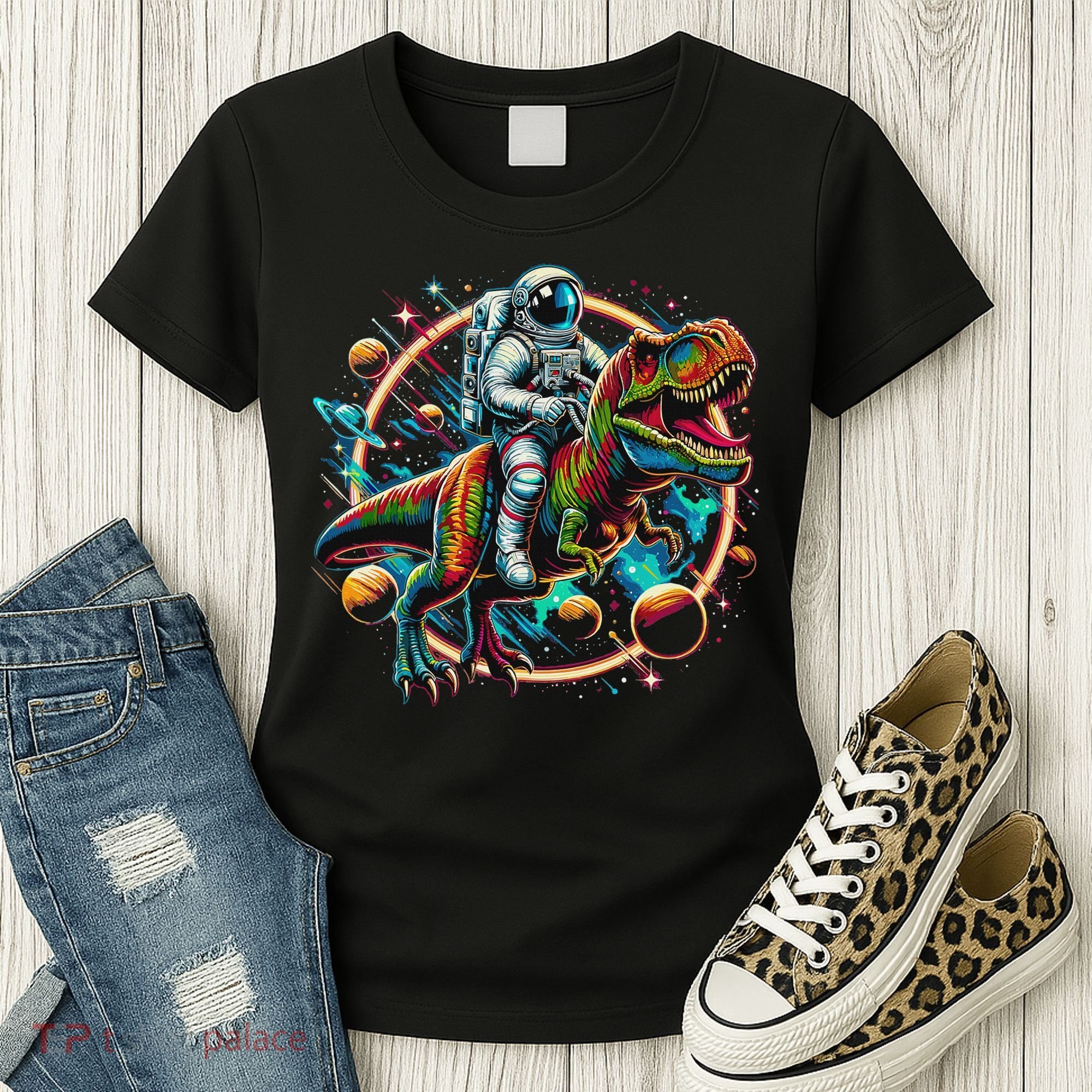 Astronaut Riding T Rex Dinosaur Astro T Rex Space Women's T-Shirt