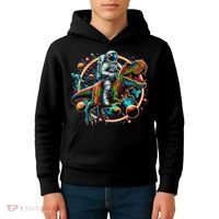 Astronaut Riding T Rex Dinosaur Astro T Rex Space Kids Hoodie thumb 4