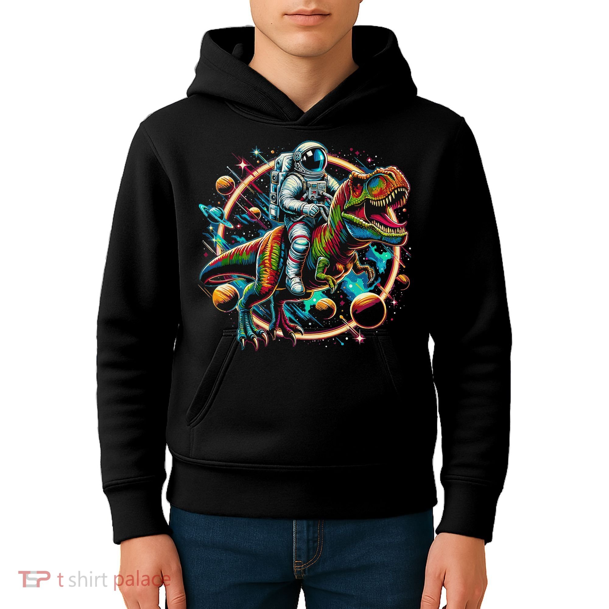 Astronaut Riding T Rex Dinosaur Astro T Rex Space Kids Hoodie