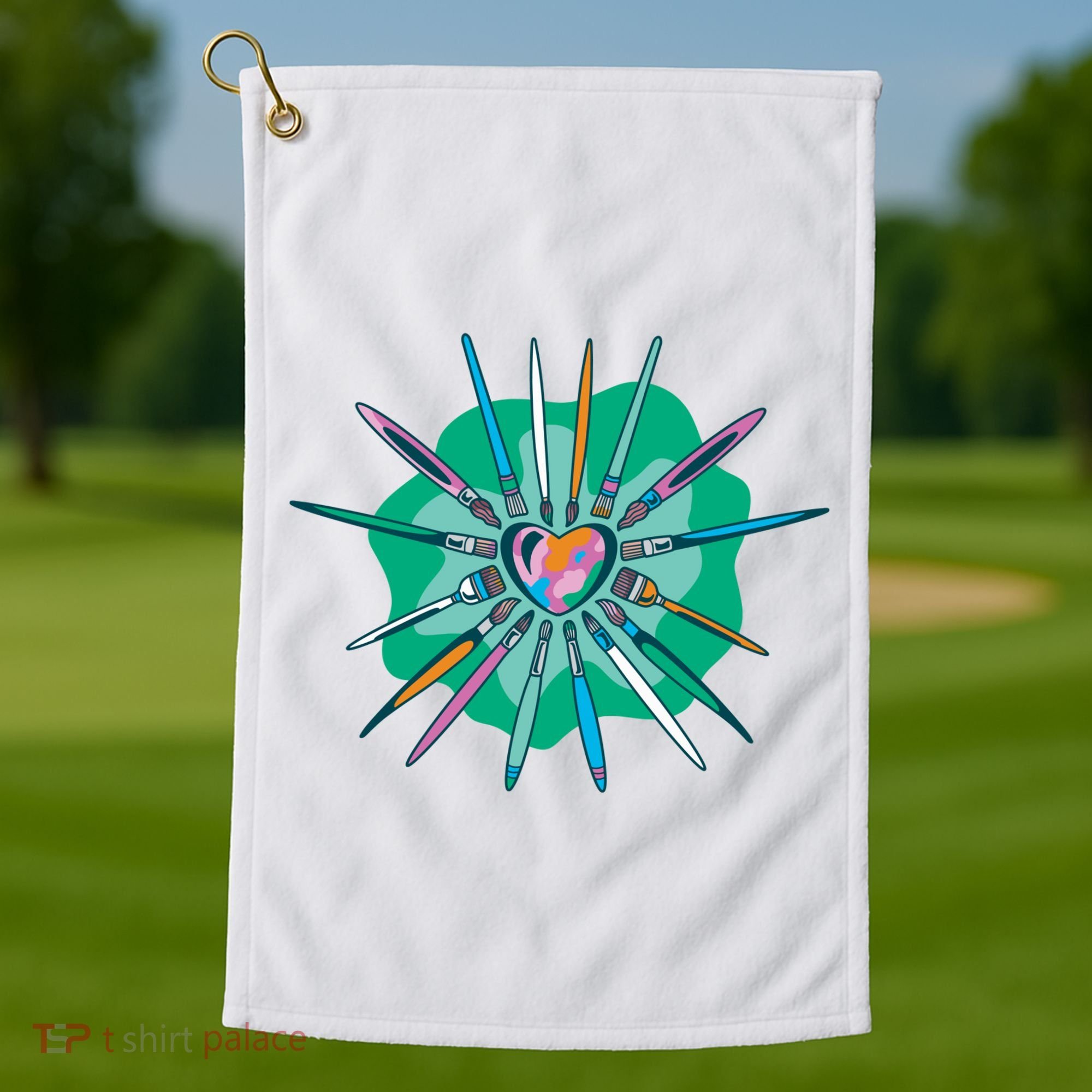 Artist Brushes Heart Golf Towel