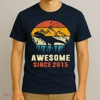 Awesome Since 2015 Dinosaur T Rex Birthday Party Sunset Vintage T-Shirt thumb 3