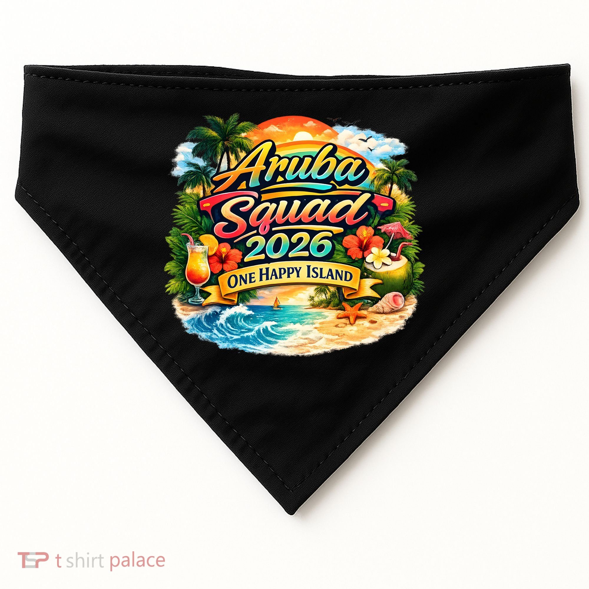 Aruba Squad 2026 One Happy Island USA-Made Doggie Bandana