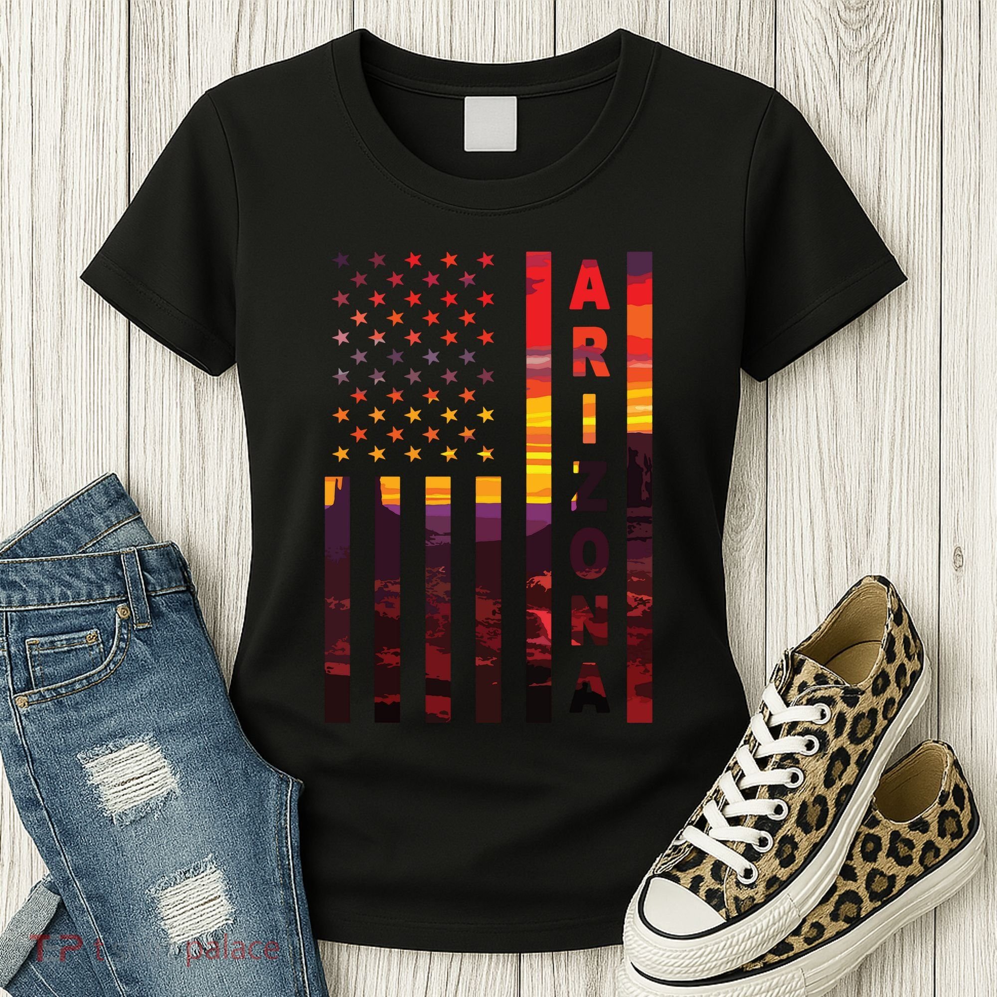 Arizona Sunset American Flag Flagstaff Tucson State Resident Women's T-Shirt