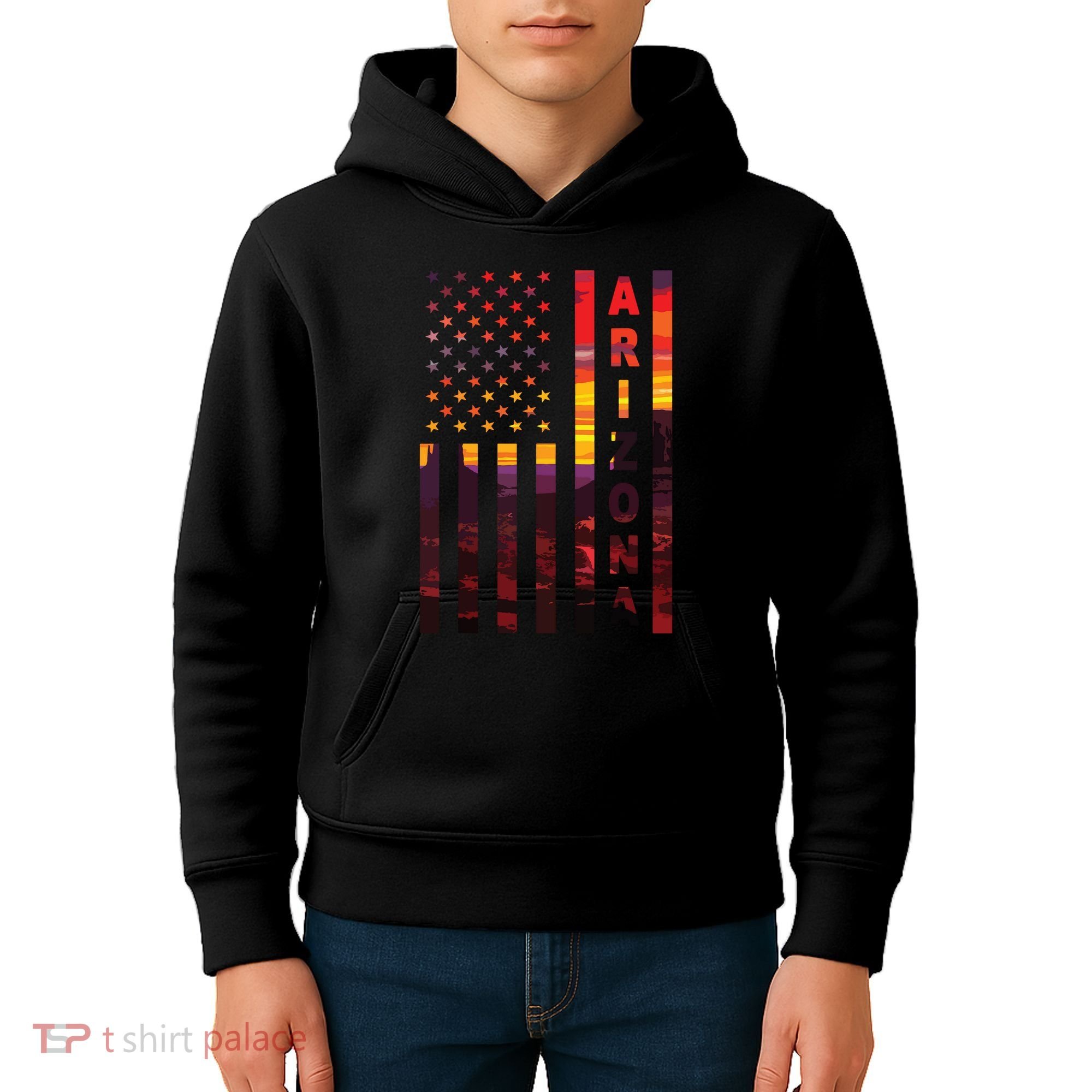 Arizona Sunset American Flag Flagstaff Tucson State Resident Kids Hoodie