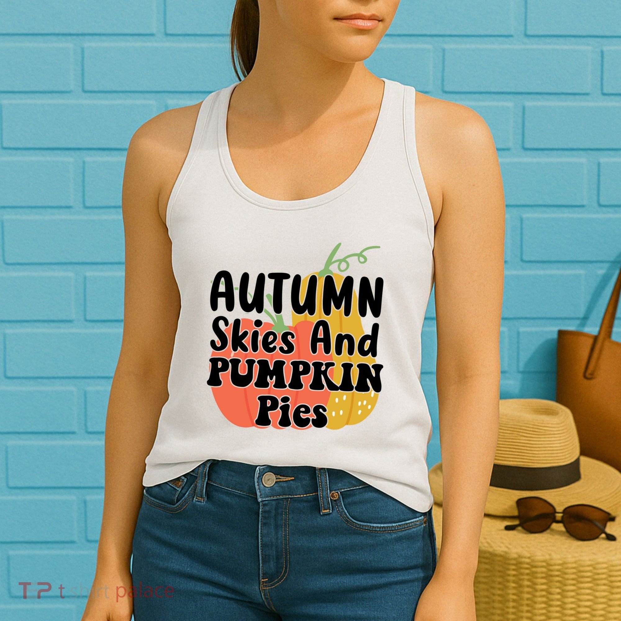 Autumn Skies And Pumpkin Pies Cute Women's Tank Top