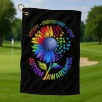 Autism Sunflower Autism Awareness Sunflower Golf Towel thumb 1