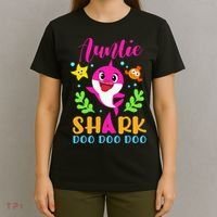 Auntie Shark Auntie Shark Lover Family Mothers Day T-Shirt thumb 4
