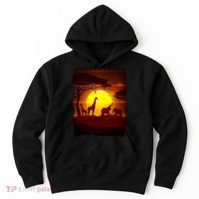 African Safari Animals Sunset Scene Hoodie