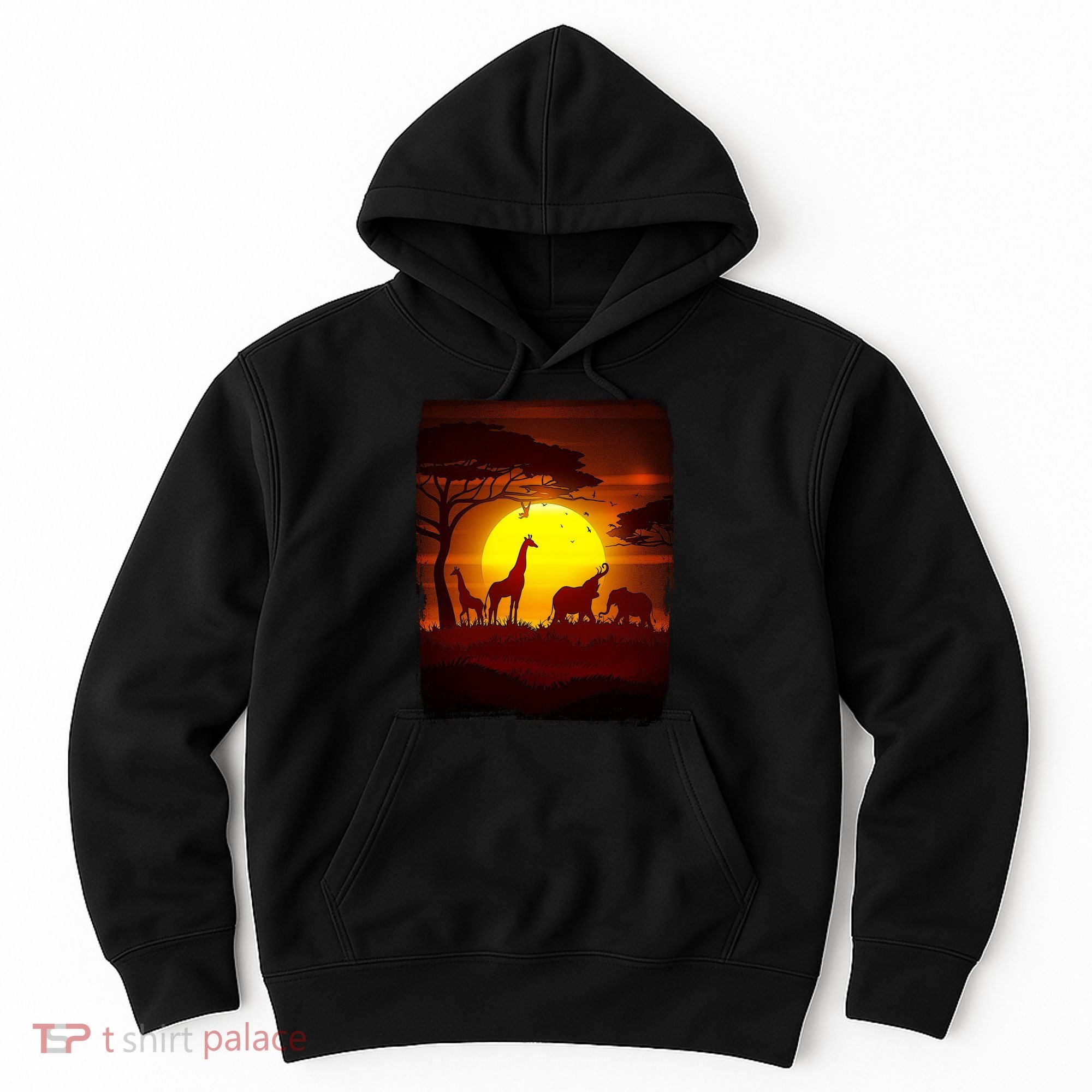 African Safari Animals Sunset Scene Hoodie