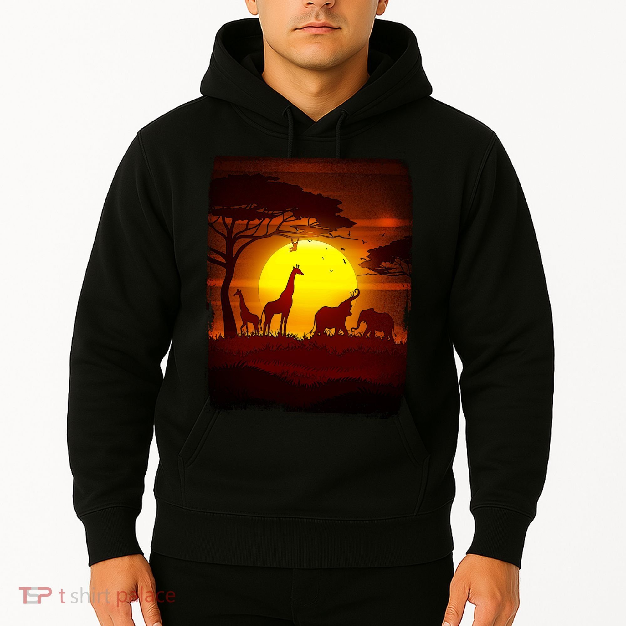 African Safari Animals Sunset Scene Hoodie