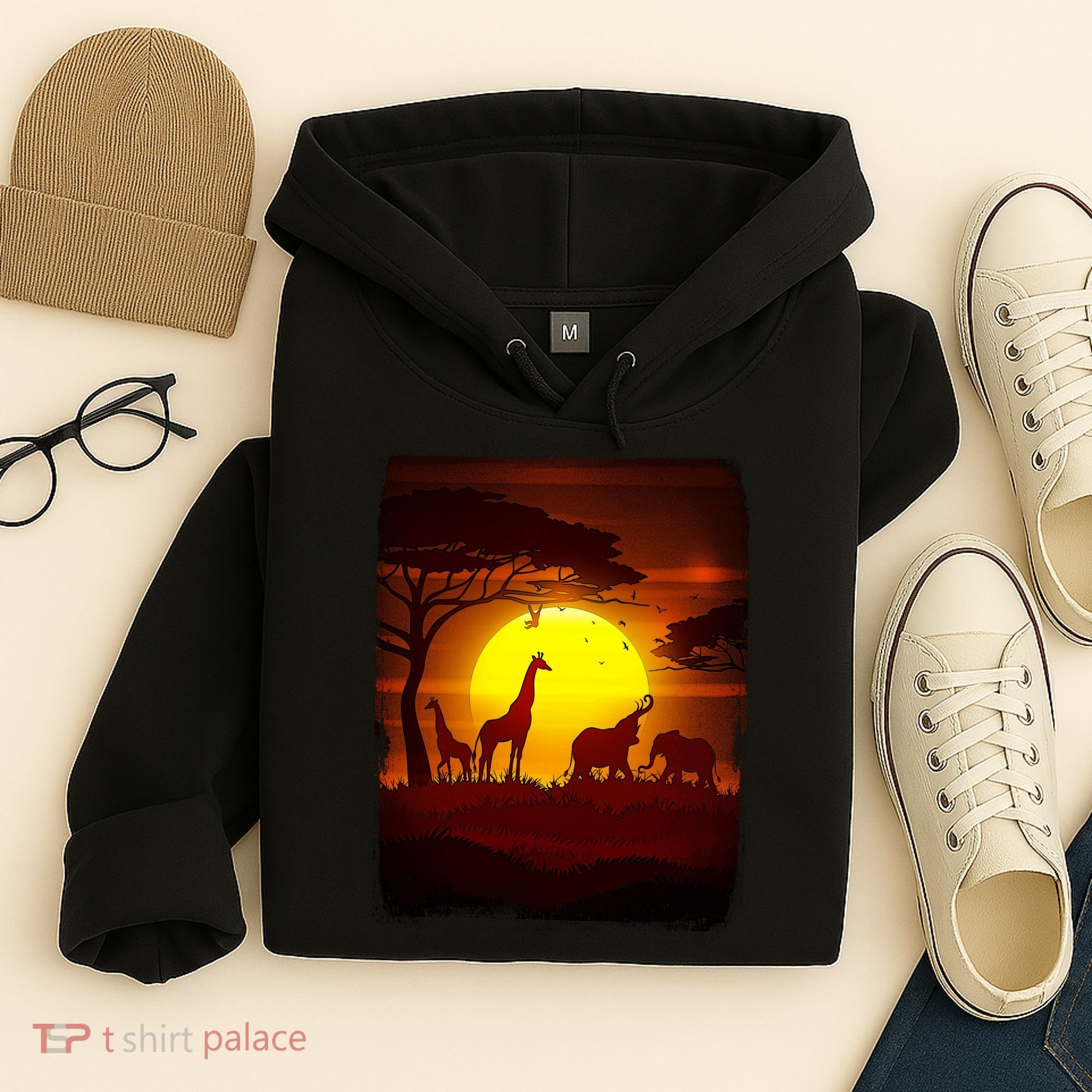 African Safari Animals Sunset Scene Hoodie