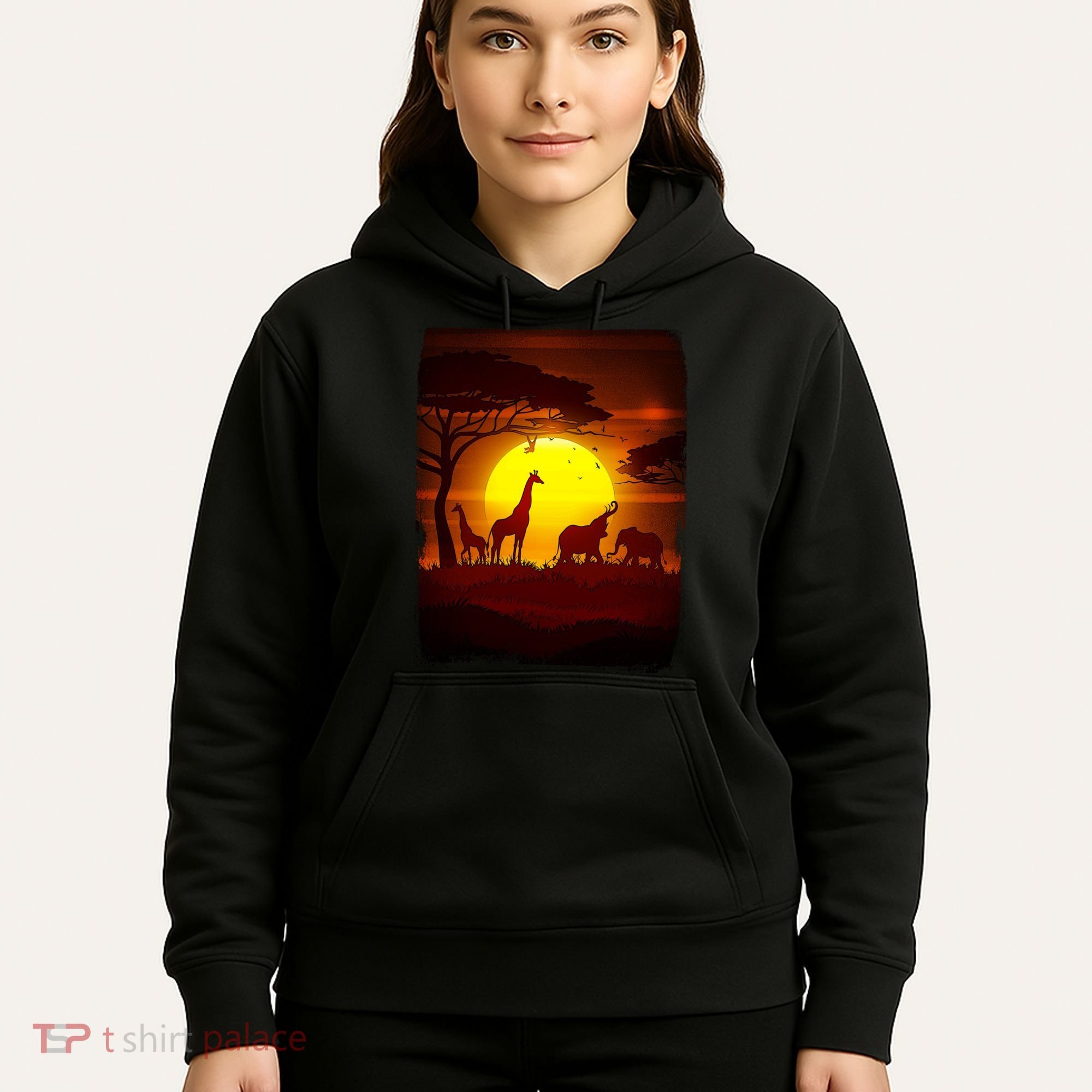 African Safari Animals Sunset Scene Hoodie