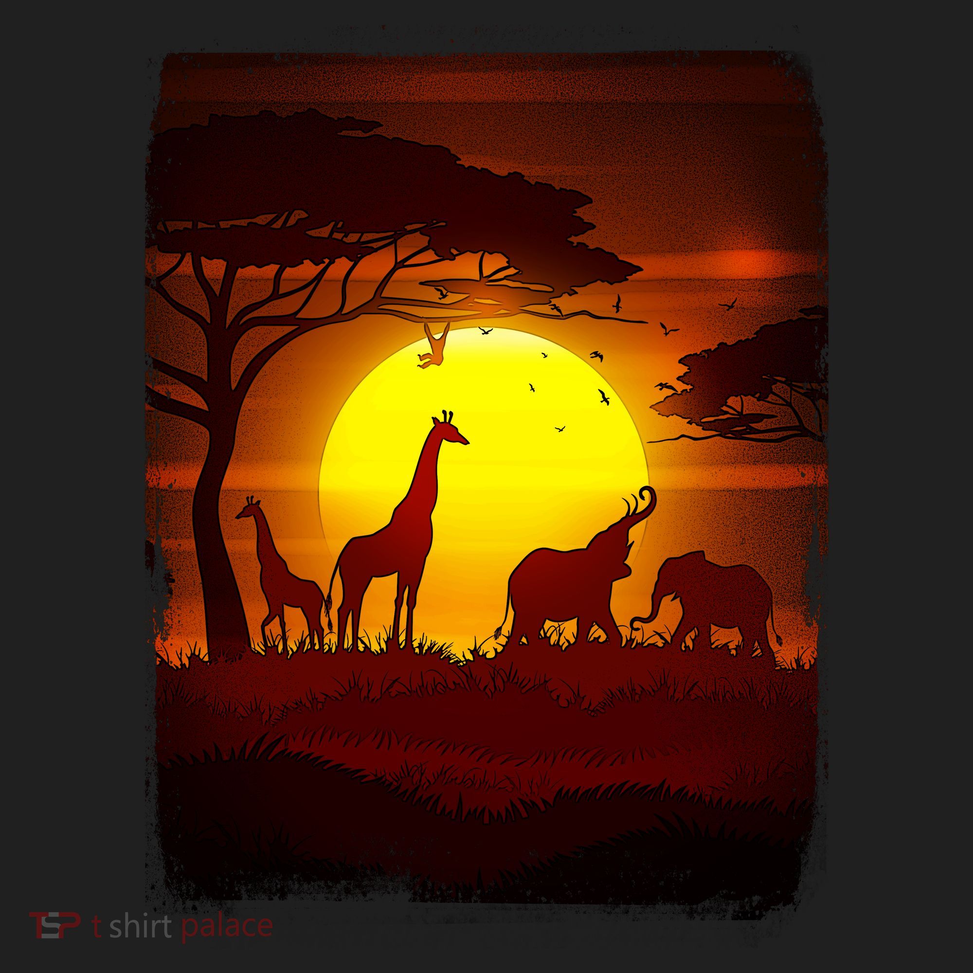 African Safari Animals Sunset Scene Sport-Tek Posi-UV Pro Polo