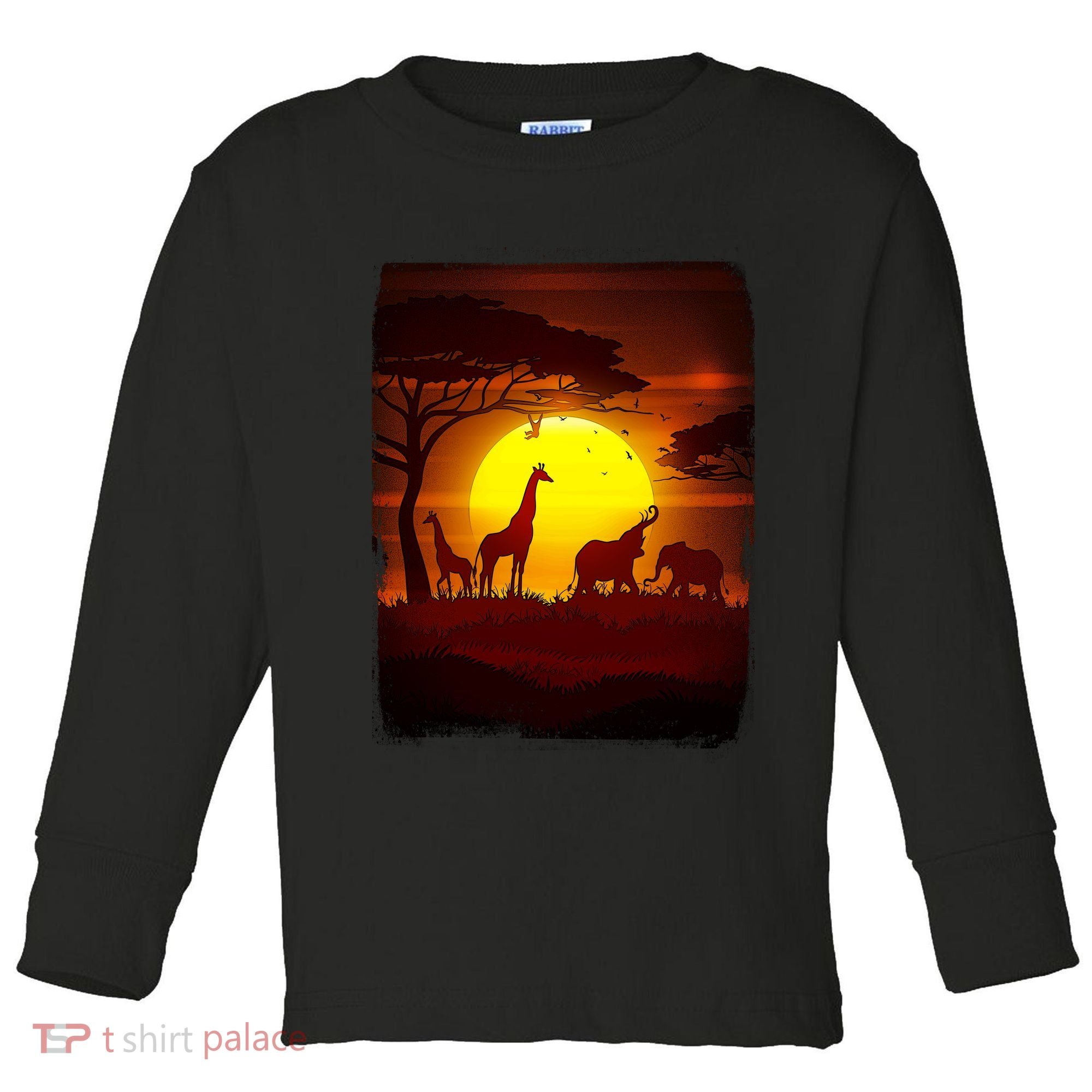 African Safari Animals Sunset Scene Toddler Long Sleeve Shirt