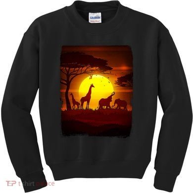 African Safari Animals Sunset Scene Kids Sweatshirt