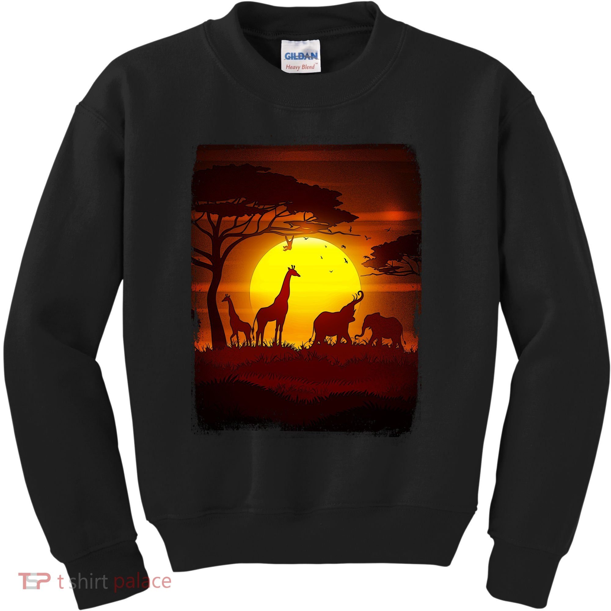 African Safari Animals Sunset Scene Kids Sweatshirt