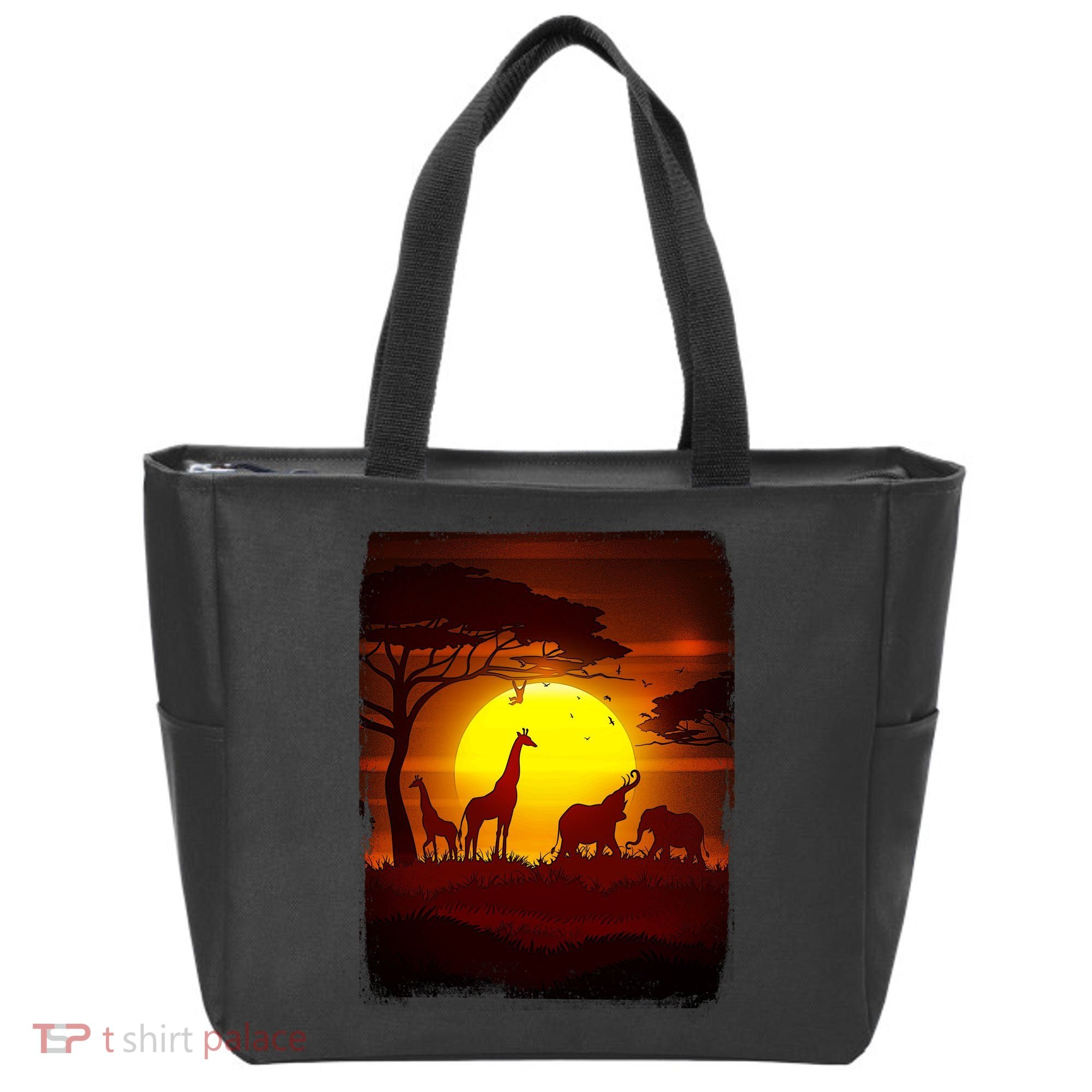 African Safari Animals Sunset Scene Tote Bag