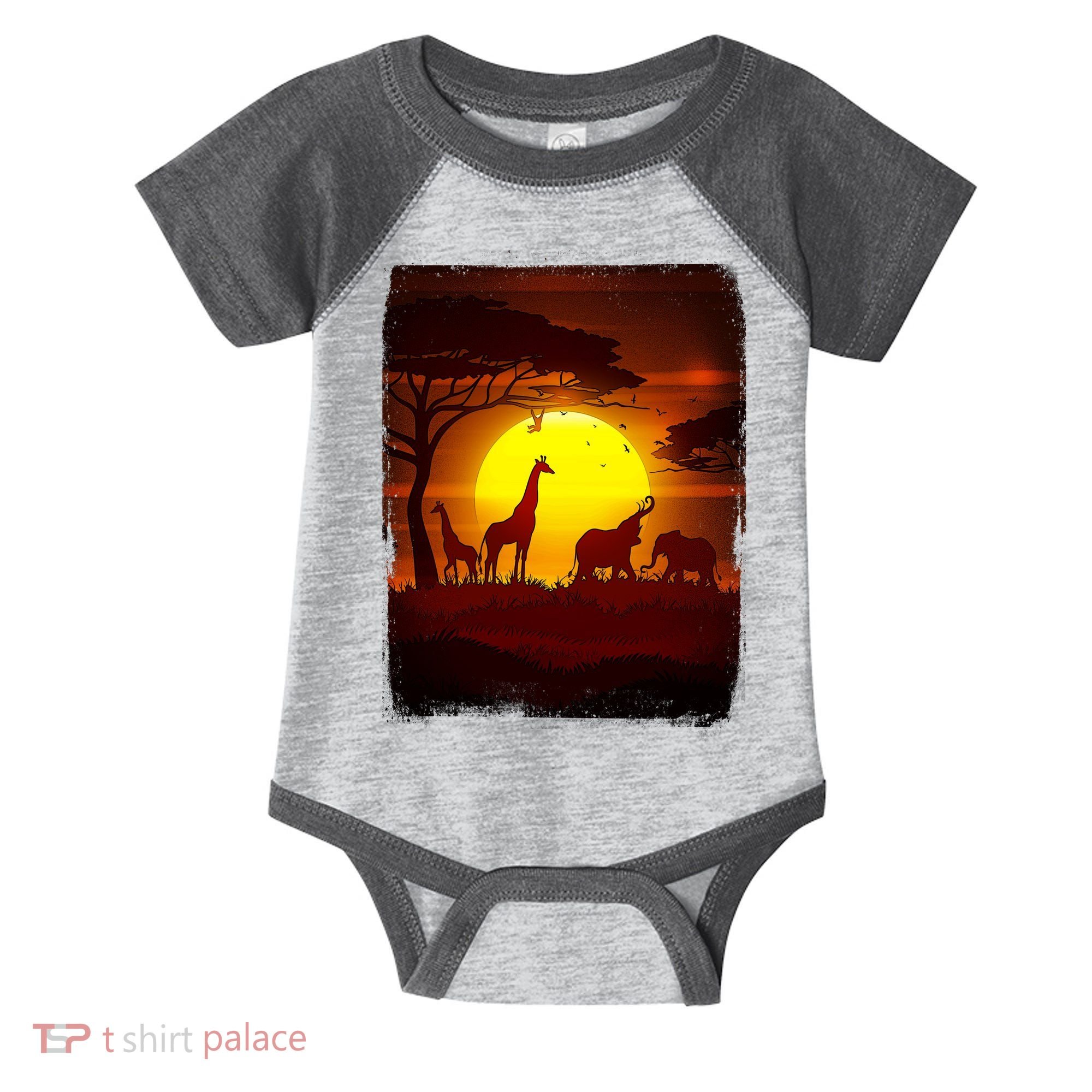 African Safari Animals Sunset Scene Infant Baby Jersey Bodysuit