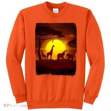 African Safari Animals Sunset Scene Sweatshirt
