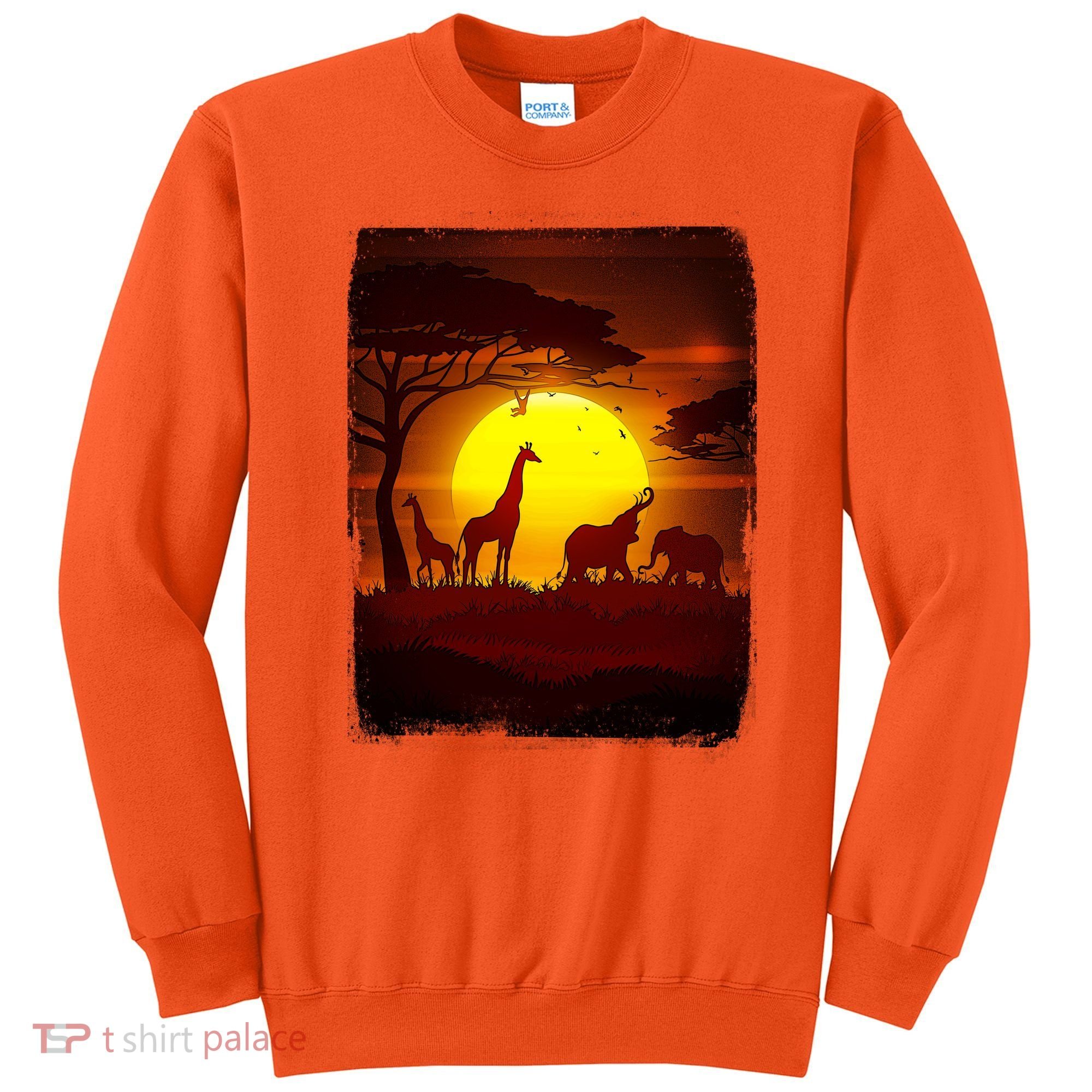 African Safari Animals Sunset Scene Sweatshirt
