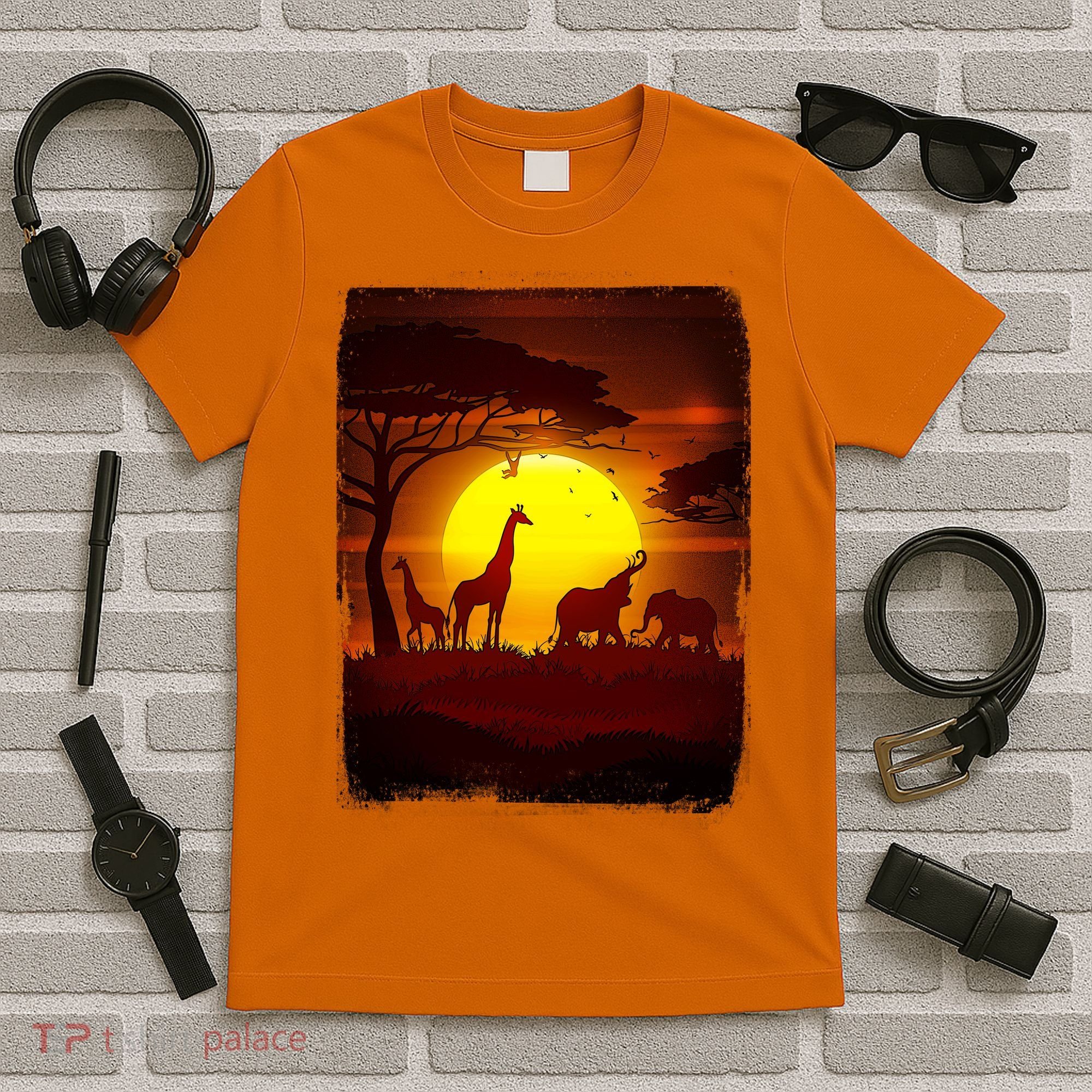 African Safari Animals Sunset Scene T-Shirt