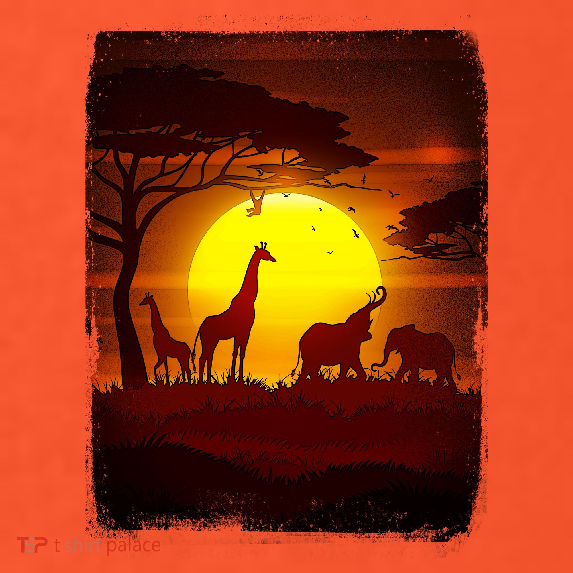 African Safari Animals Sunset Scene T-Shirt