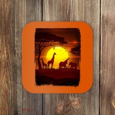 African Safari Animals Sunset Scene Coaster