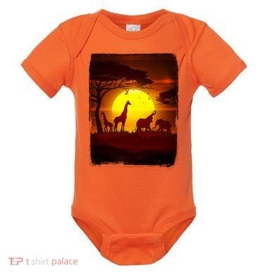 African Safari Animals Sunset Scene Baby Bodysuit