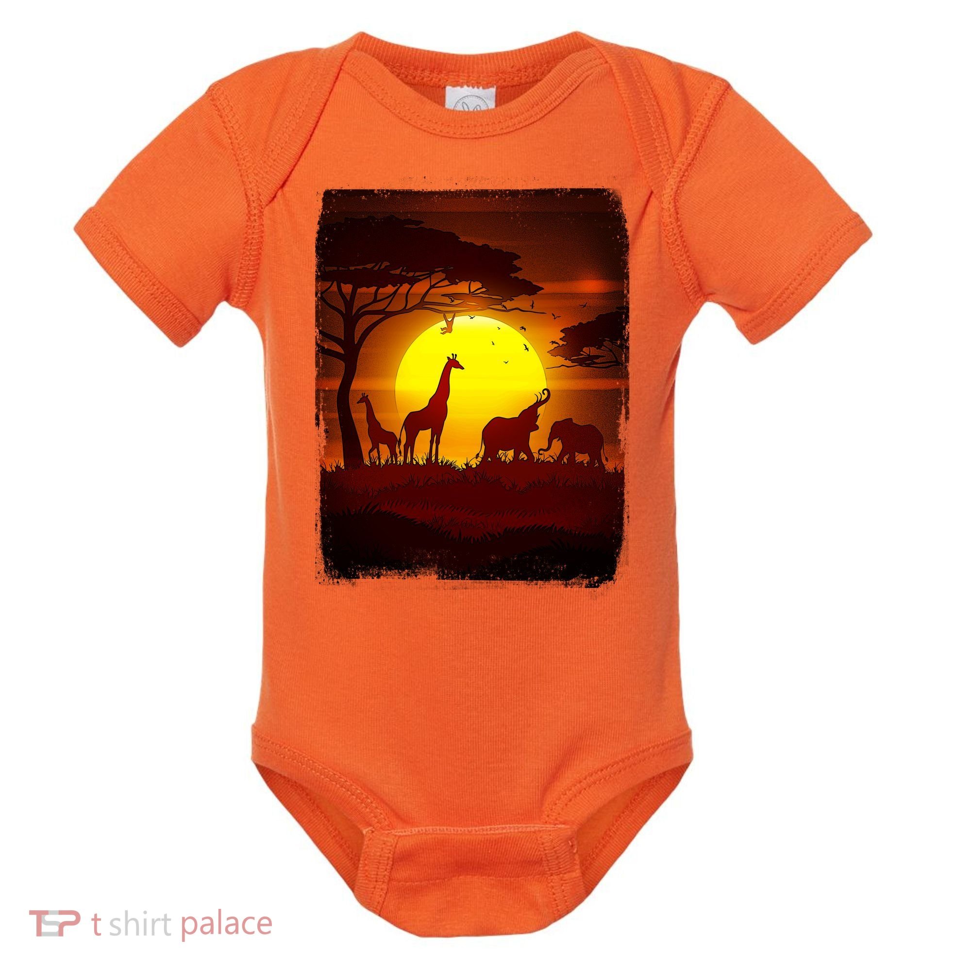 African Safari Animals Sunset Scene Baby Bodysuit