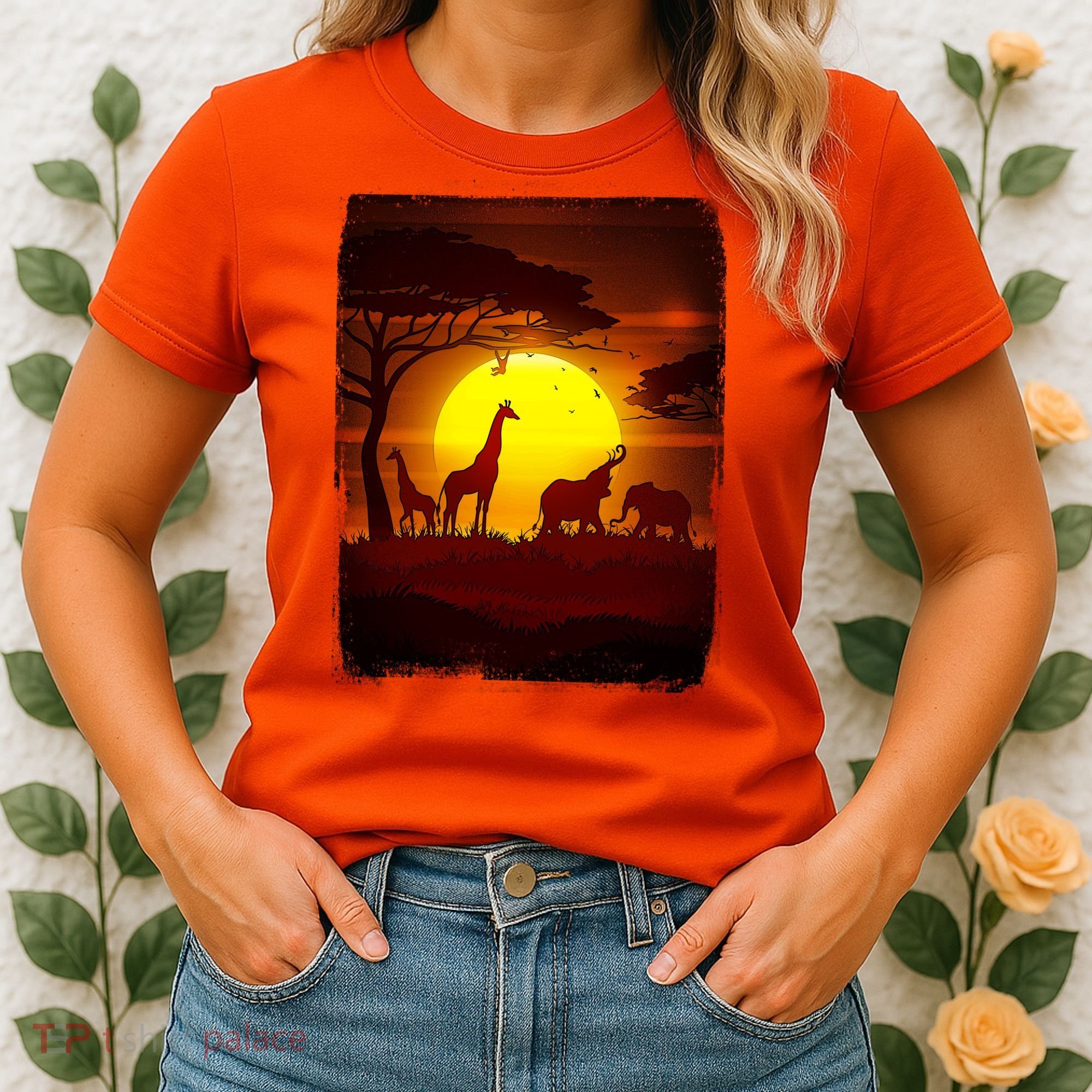 African Safari Animals Sunset Scene Women's T-Shirt