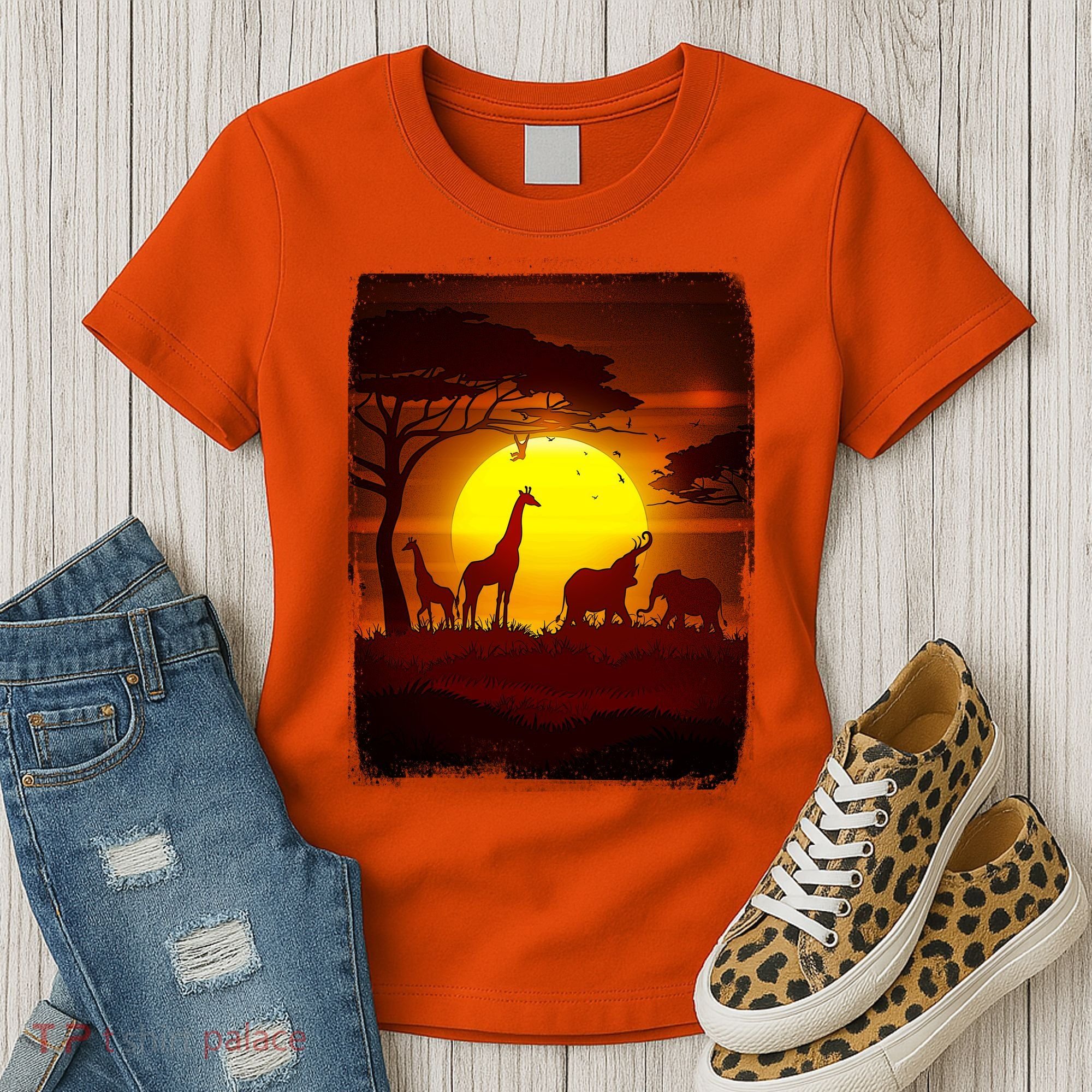 African Safari Animals Sunset Scene Women's T-Shirt