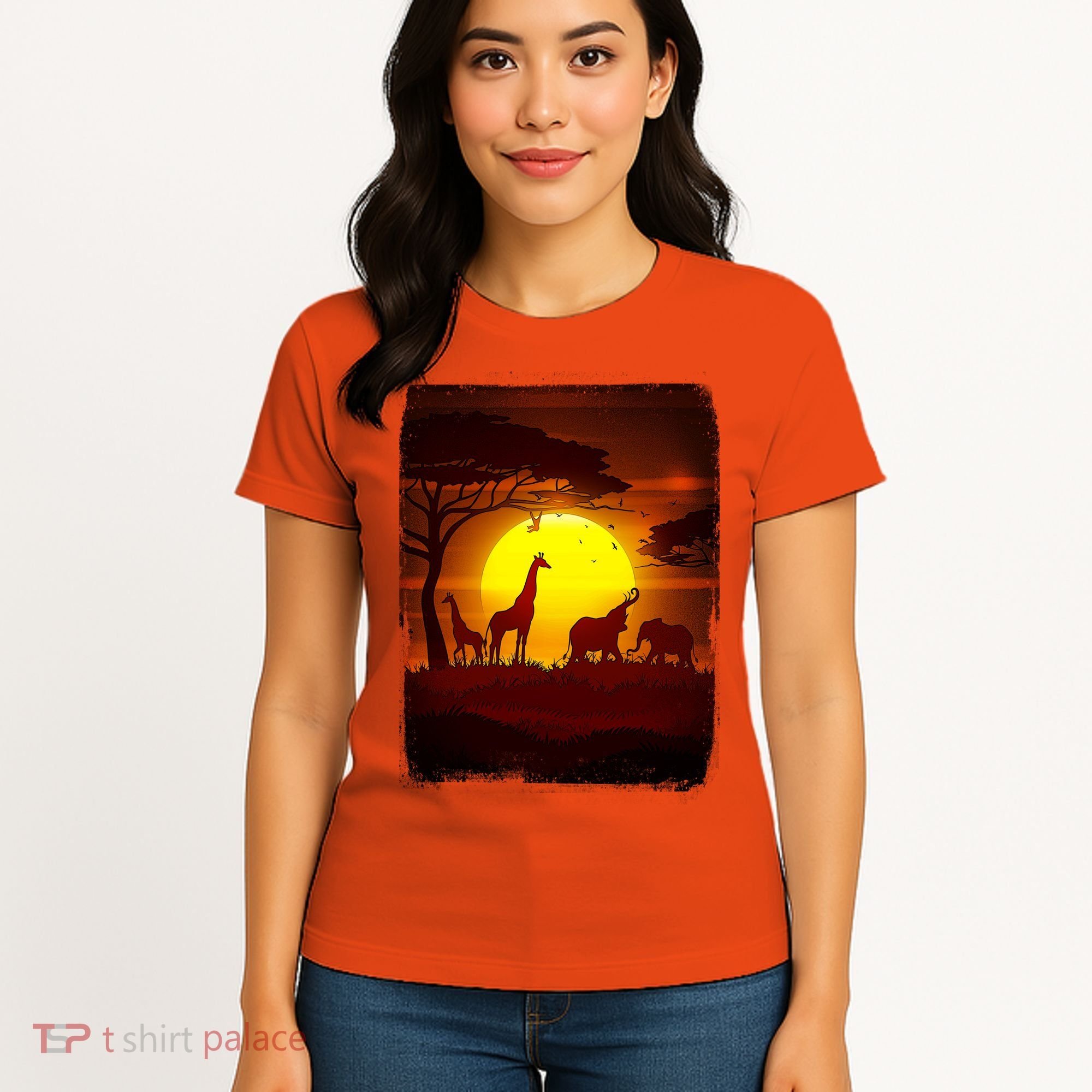 African Safari Animals Sunset Scene Women's T-Shirt