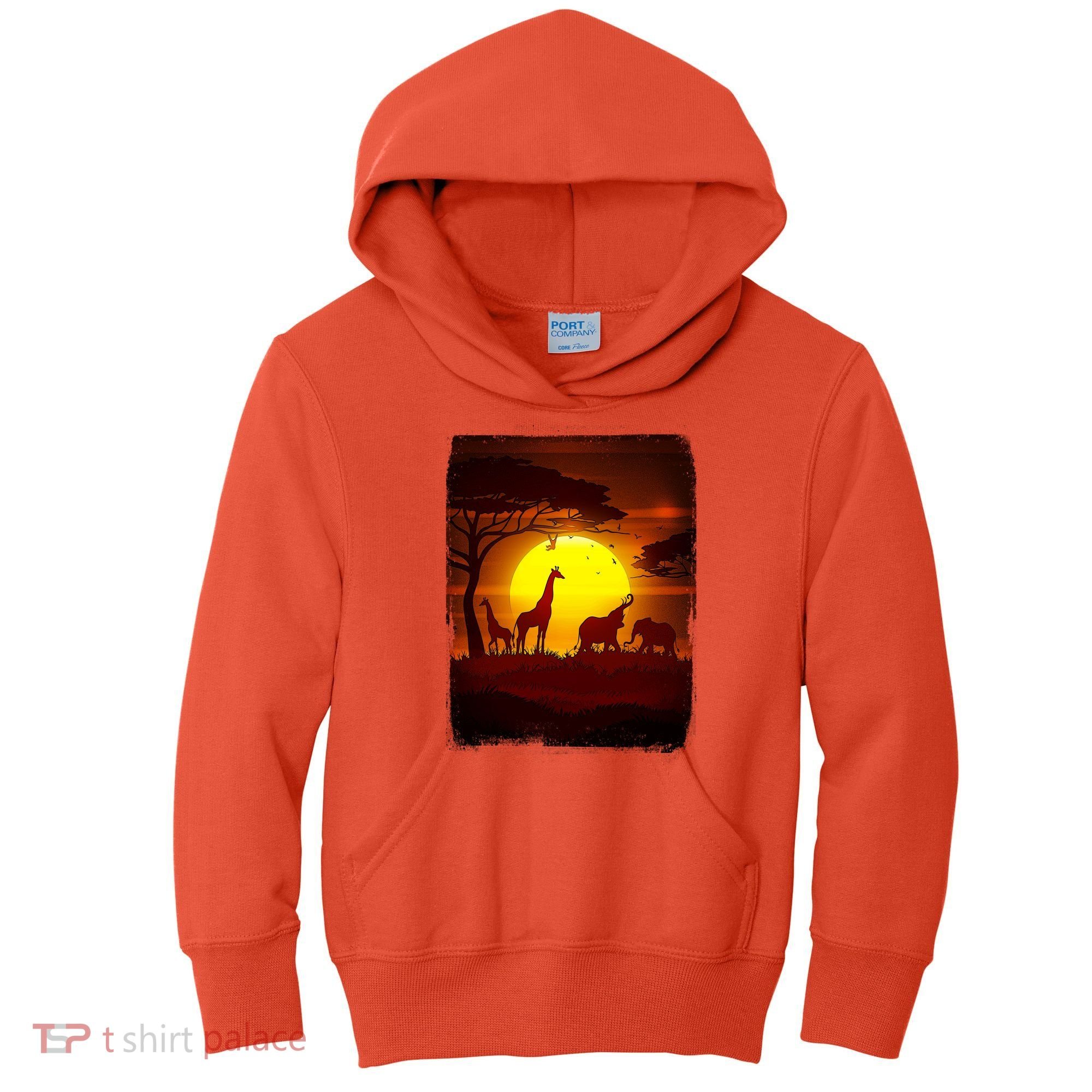 African Safari Animals Sunset Scene Kids Hoodie