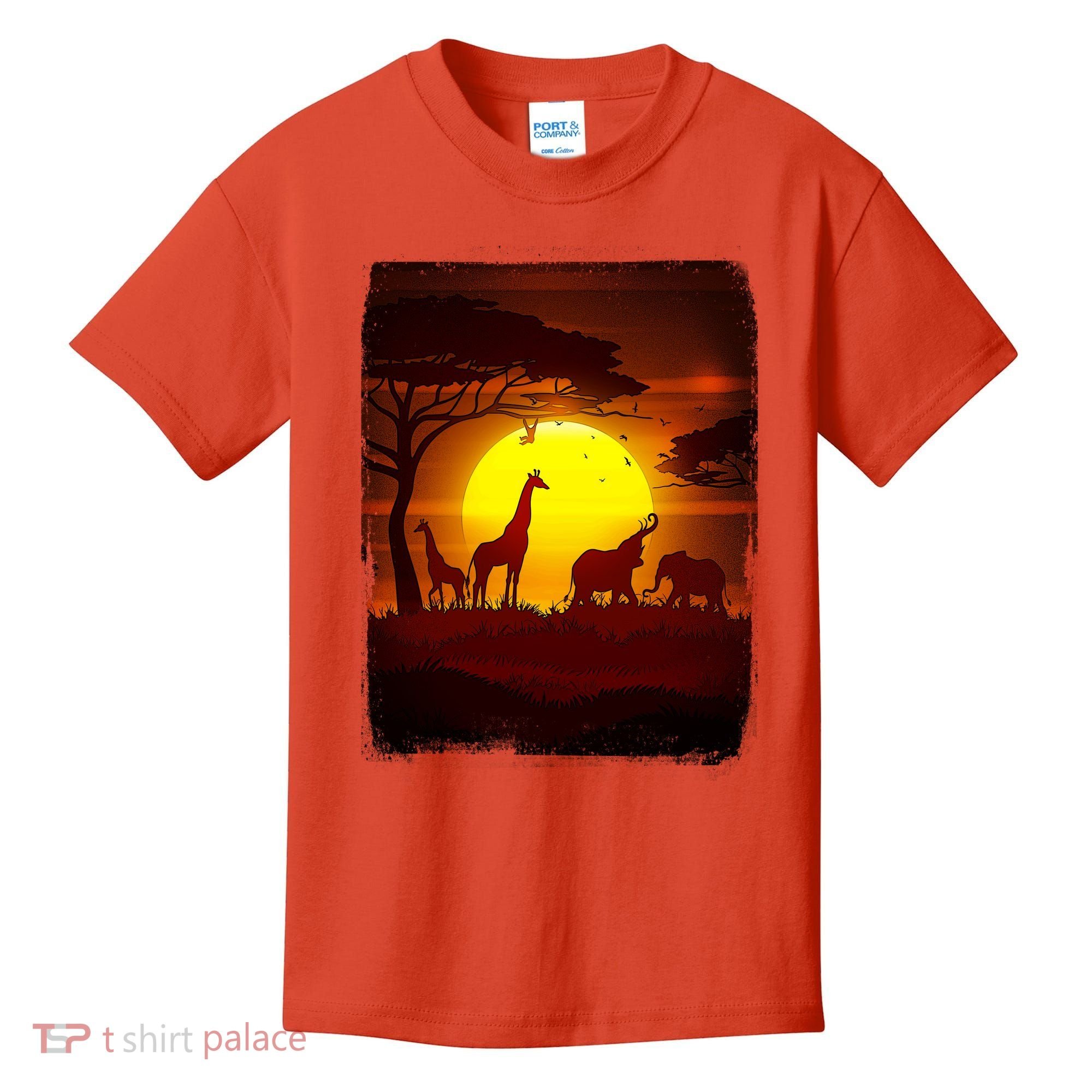 African Safari Animals Sunset Scene Kids T-Shirt